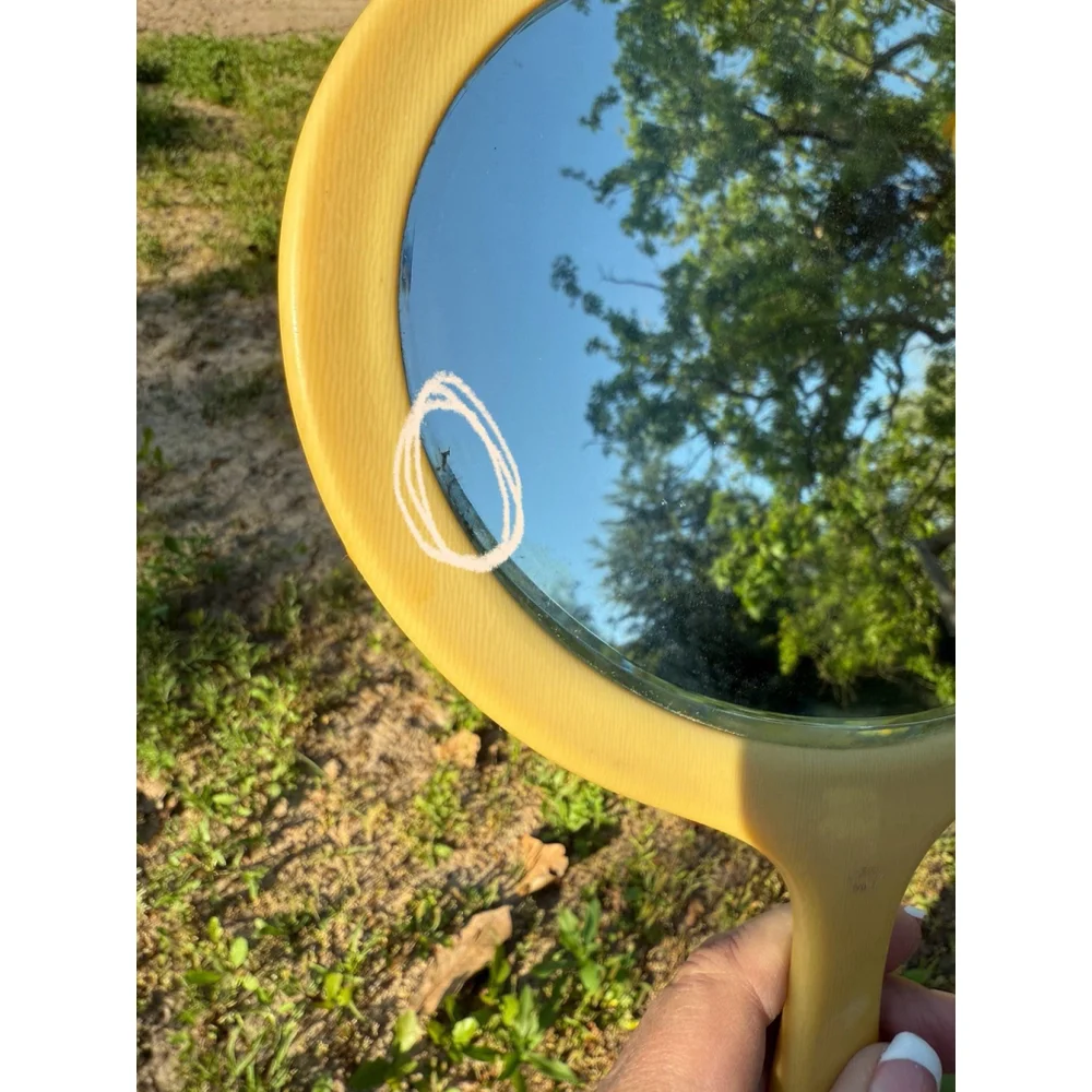Vintage Colored VANITY HAND MIRROR 1940’s Era Great Prop Heavy French Ivory MCM